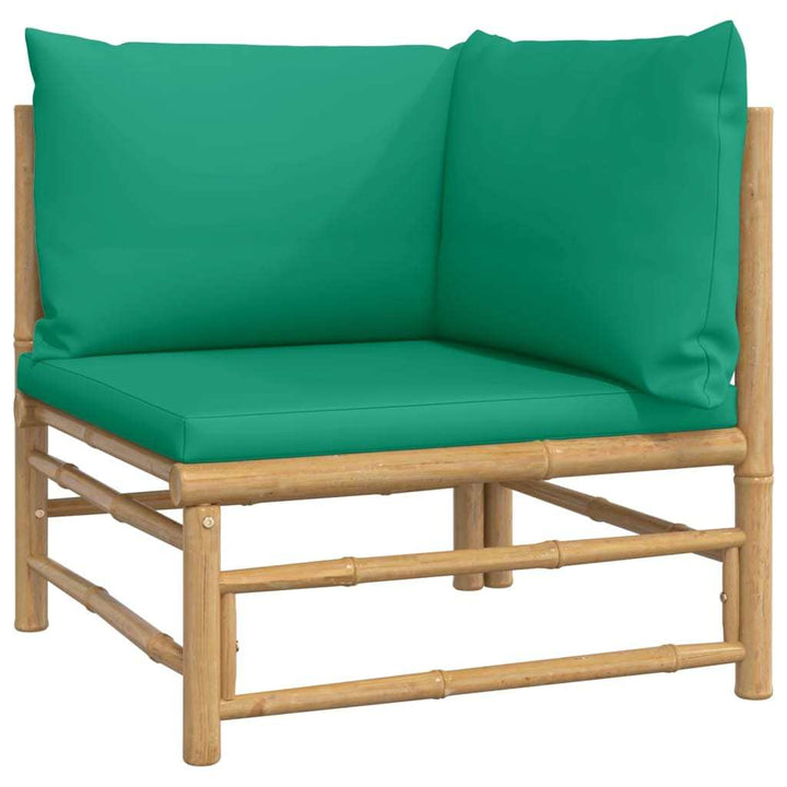 8 Piece Patio Lounge Set with Green Cushions Bamboo