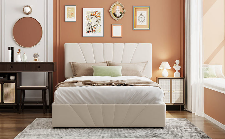 Full size Upholstered Platform bed with a Hydraulic Storage System