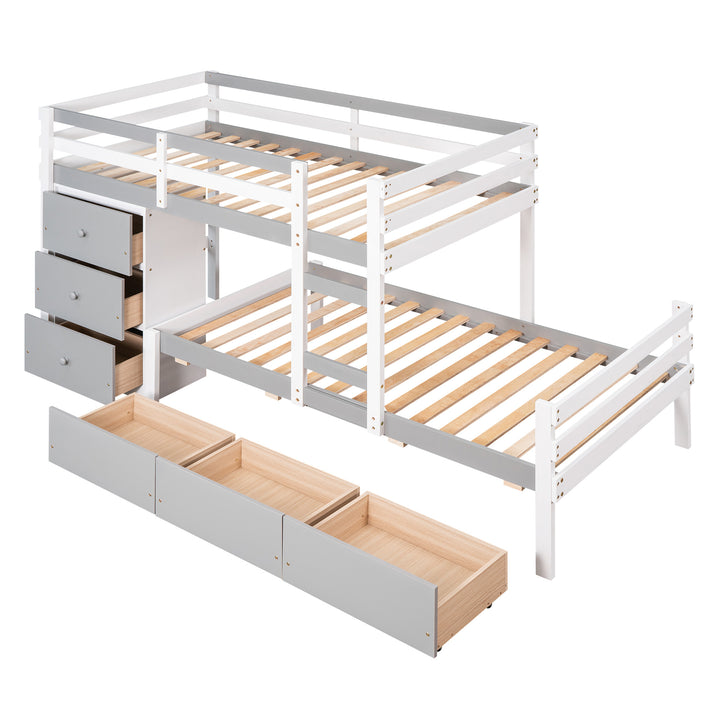 Twin over Twin Loft Bunk Bed with Drawers and Ladder