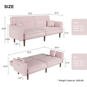 Convertible Sofa Bed with Wood Legs in Velvet