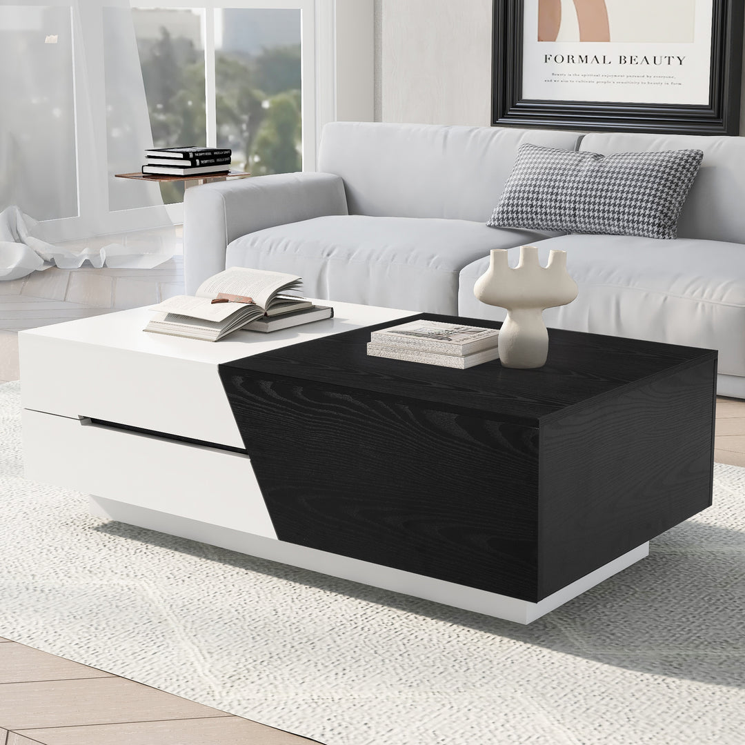 Modern Extendable Sliding Top Coffee Table with Storage in White and Black