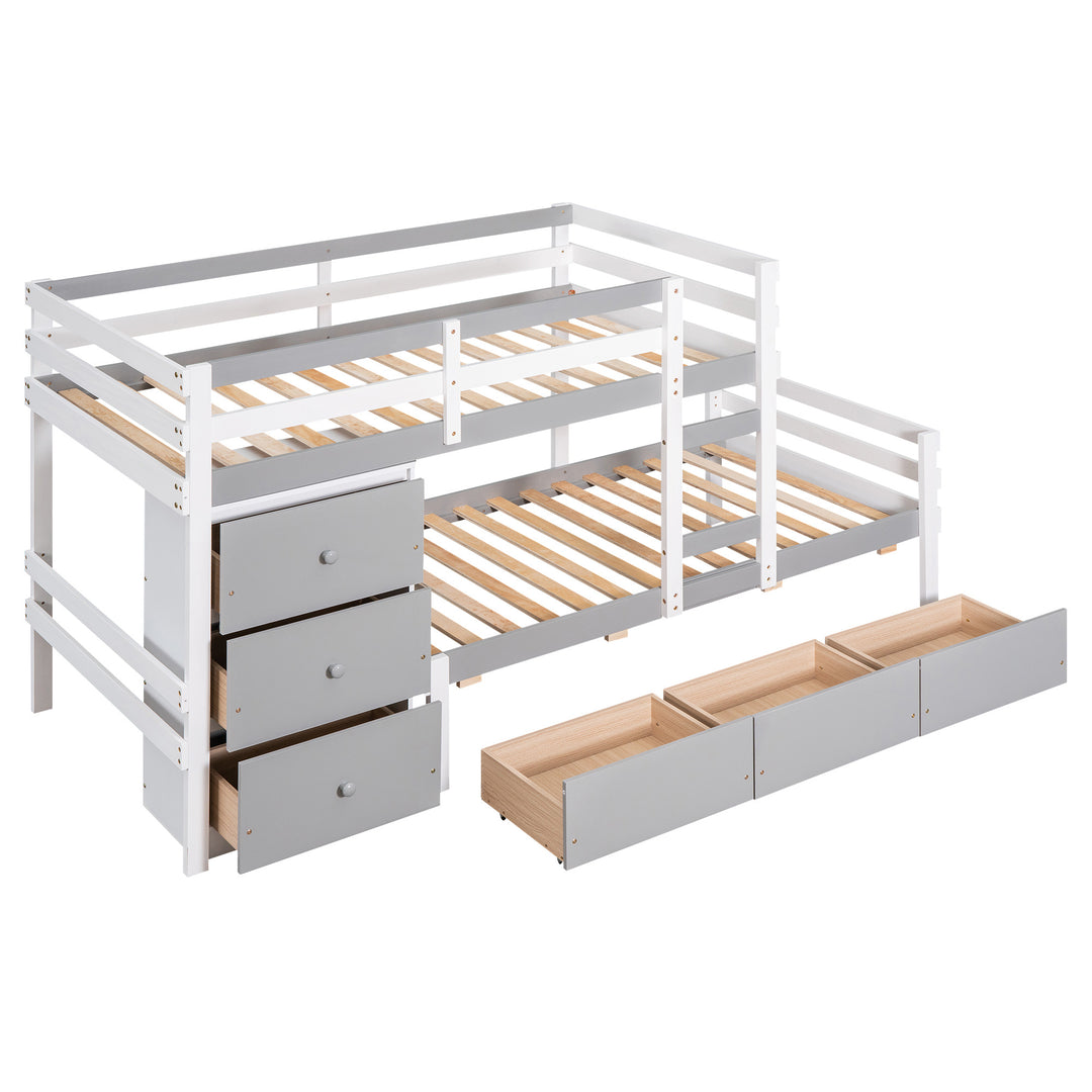 Twin over Twin Loft Bunk Bed with Drawers and Ladder