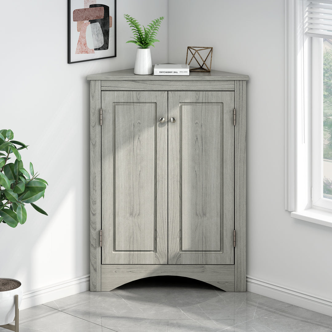 Triangle Bathroom Storage Cabinet with Adjustable Shelves, Freestanding Floor Cabinet