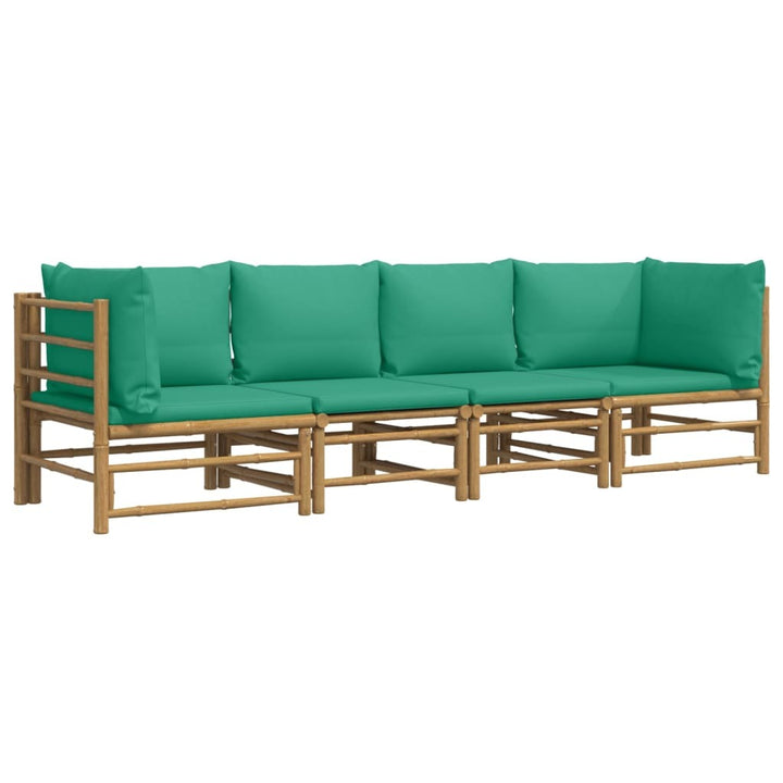 4 Piece Patio Lounge Set with Green Cushions Bamboo