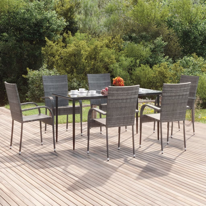 7 Piece Patio Dining Set Gray Poly Rattan