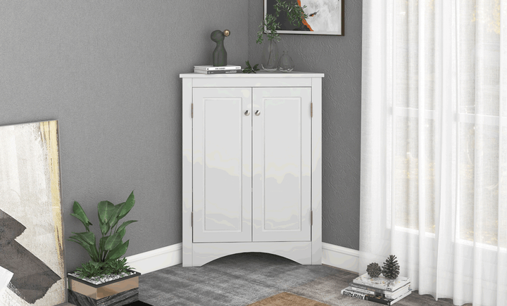 Triangle Bathroom Storage Cabinet with Adjustable Shelves, Freestanding Floor Cabinet