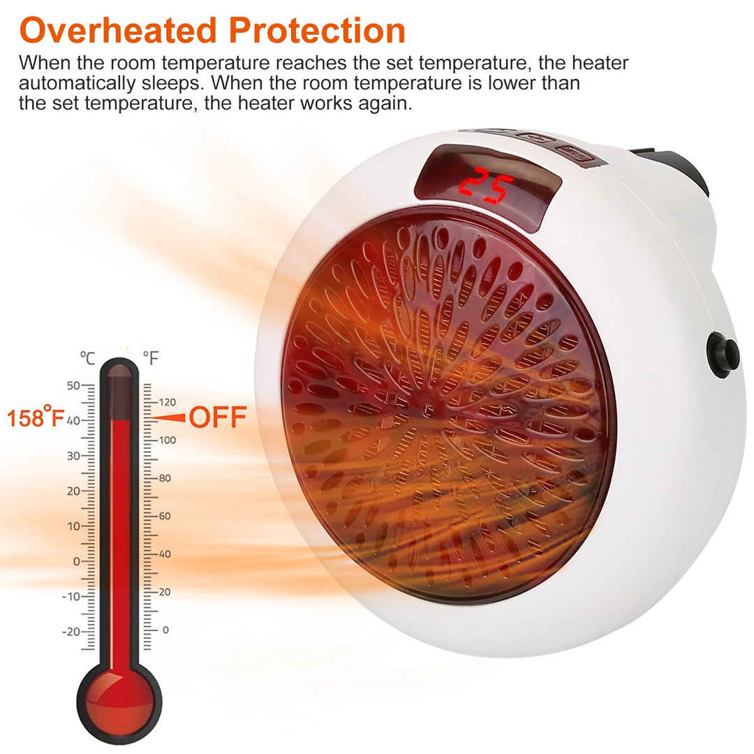 900W Portable Heater Fan Wall Outlet Space Heater Plug-in Heater