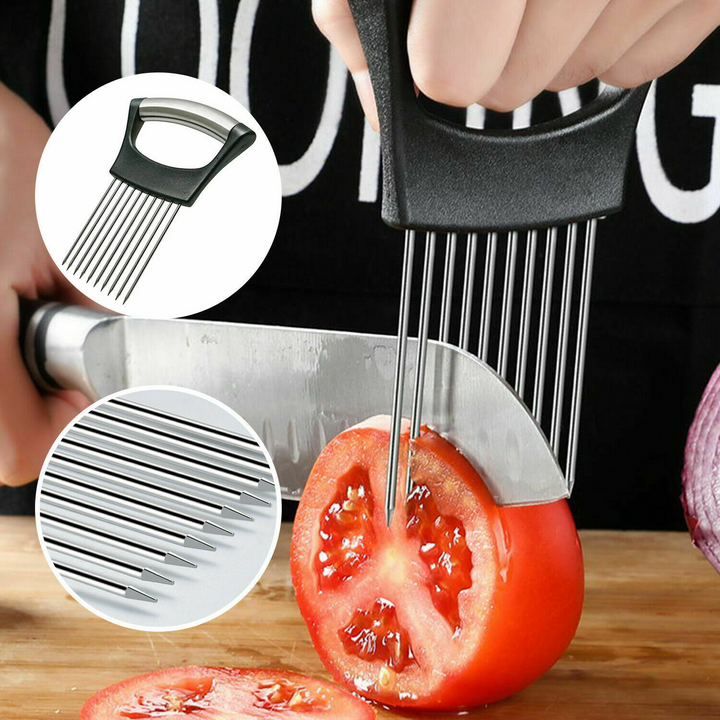 Food Slice Assistant - Stainless Steel Onion Holder Slicer Tomato Cutter NonSlip
