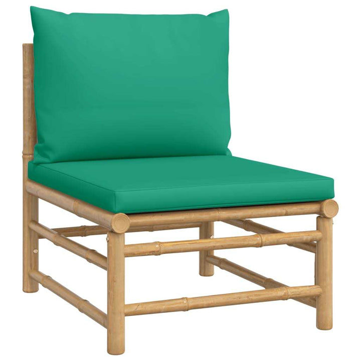 2 Piece Patio Lounge Set with Green Cushions Bamboo