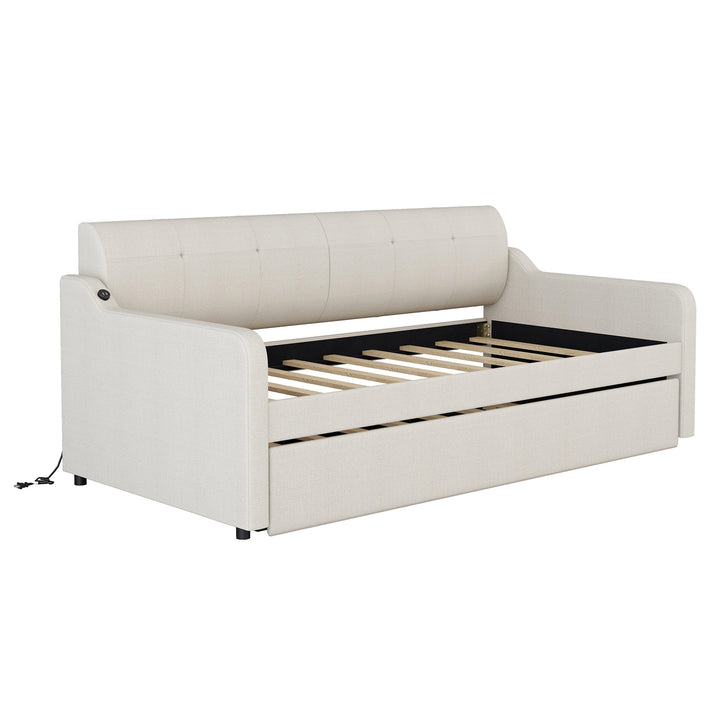 Twin Size Upholstery DayBed with Trundle and USB Charging Design