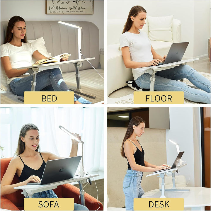 Lap Desk for Laptop, Portable Bed Table Desk, Laptop Desk with LED Light and Drawer,  Adjustable Laptop Stand for Bed/Sofa/Study/Reading-White