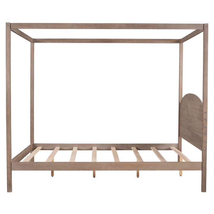 Queen Size Canopy Platform Bed with Headboard and Support Legs