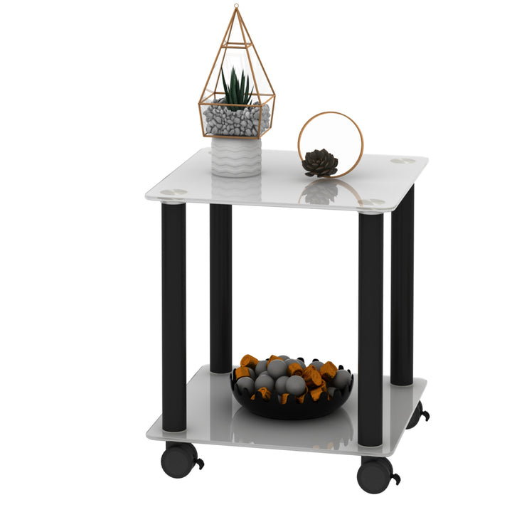 1-Piece 2-Tier Space End Table with Storage Shelves