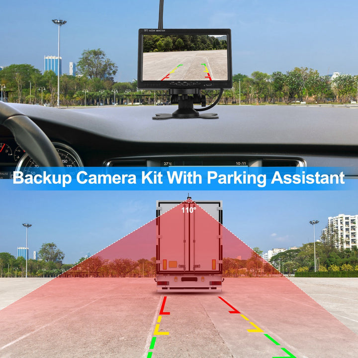 Wireless Backup Camera System Vehicle Rear View Monitor Kit IP67 Waterproof Car Parking Reverse System with 7In Screen Night Vision 2.4G Stable Signal for Car Trunk Van SUV