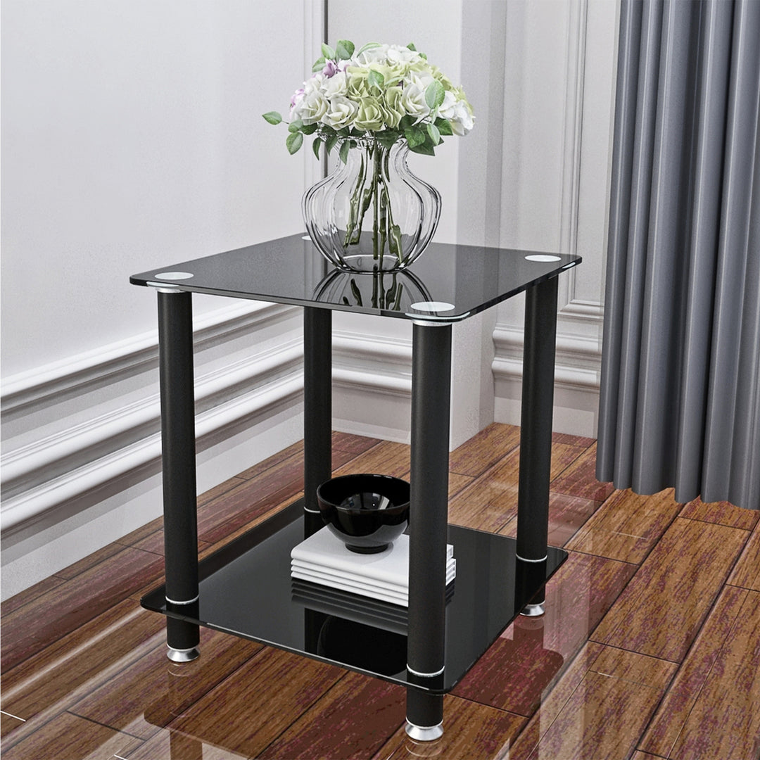 1-Piece 2-Tier Space End Table with Storage Shelves