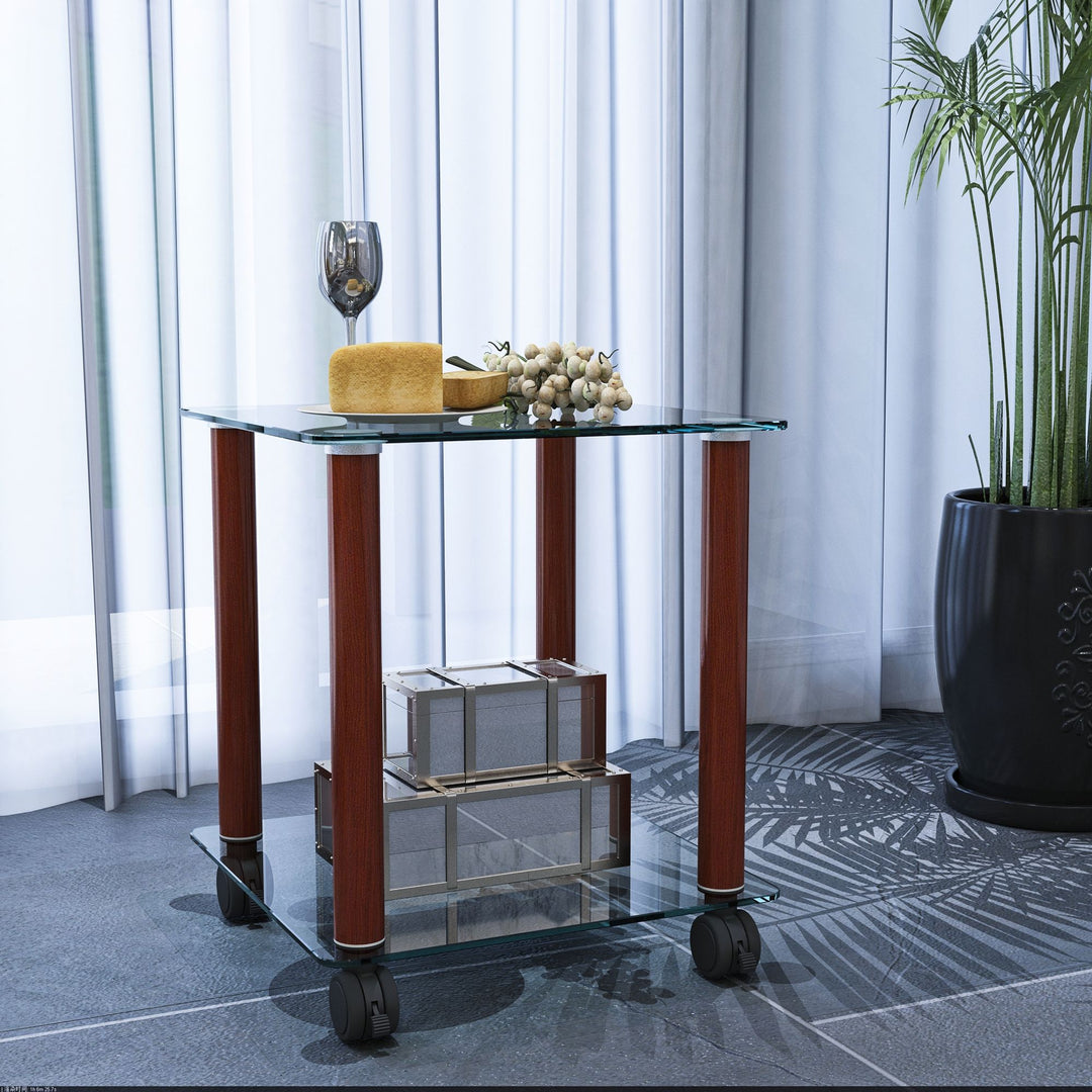 1-Piece 2-Tier Space End Table with Storage Shelves