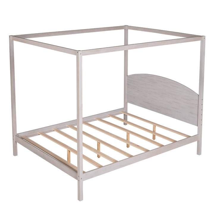 Queen Size Canopy Platform Bed with Headboard and Support Legs