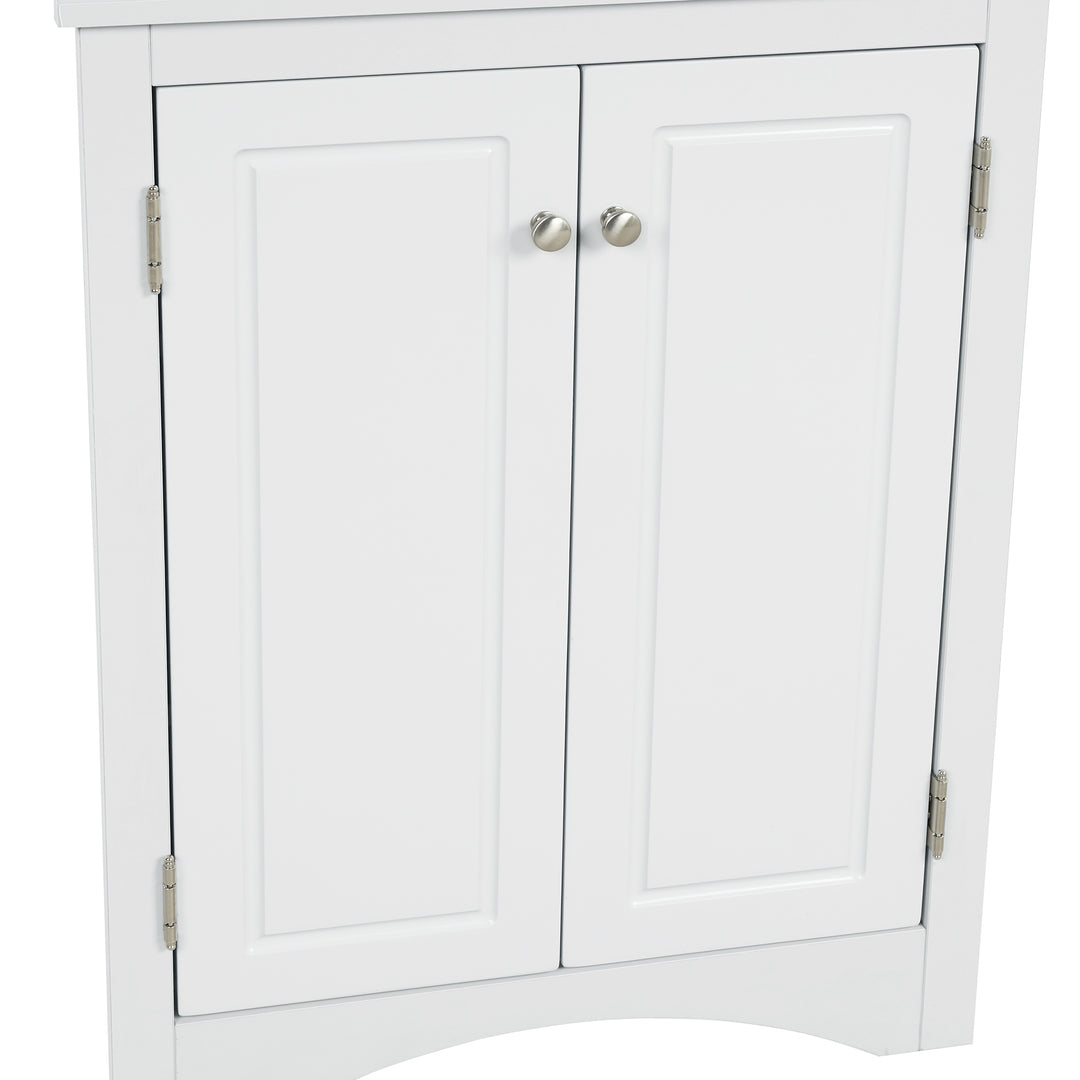 Triangle Bathroom Storage Cabinet with Adjustable Shelves, Freestanding Floor Cabinet