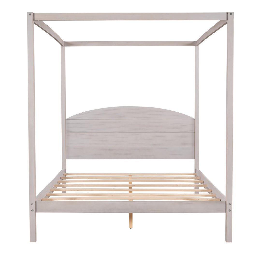 Queen Size Canopy Platform Bed with Headboard and Support Legs