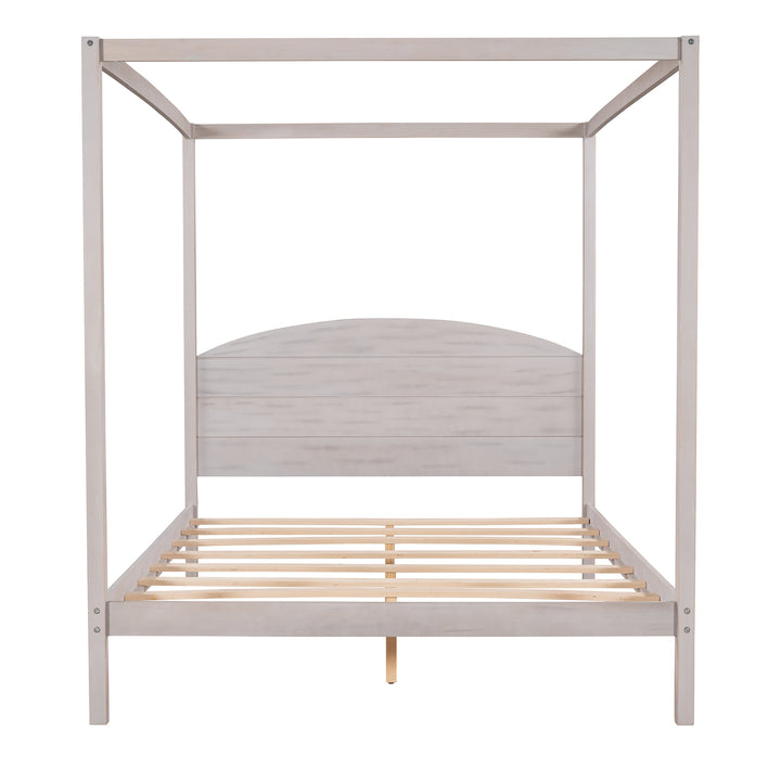 Queen Size Canopy Platform Bed with Headboard and Support Legs