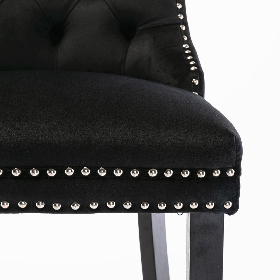 Contemporary Velvet Upholstered with Button Tufted Decoration and Wooden Legs  and Chrome Nailhead Trim Set of 2