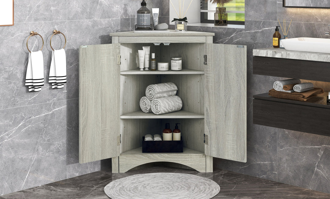 Triangle Bathroom Storage Cabinet with Adjustable Shelves, Freestanding Floor Cabinet