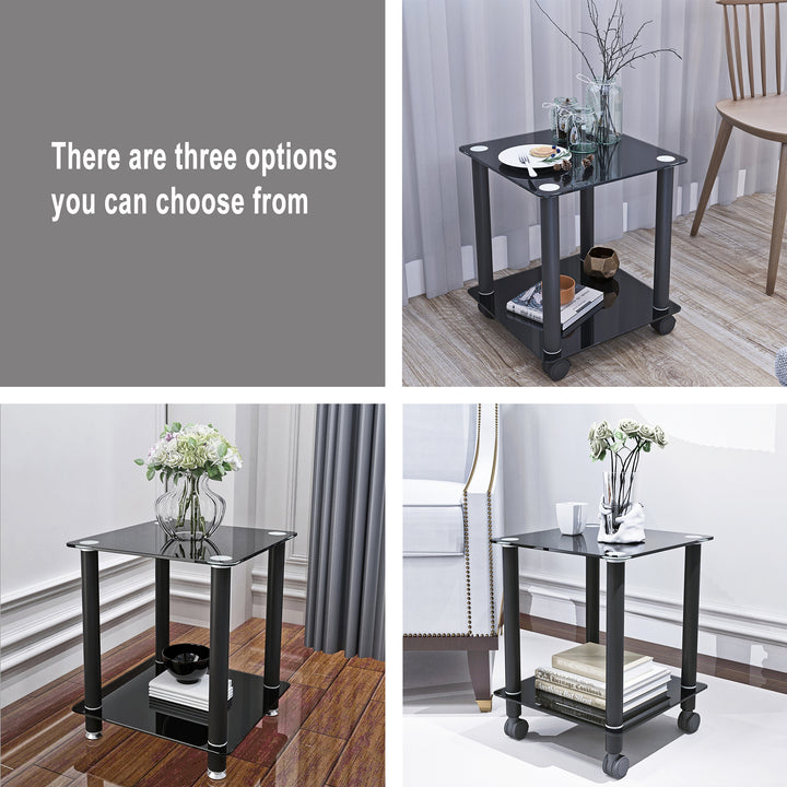 1-Piece 2-Tier Space End Table with Storage Shelves