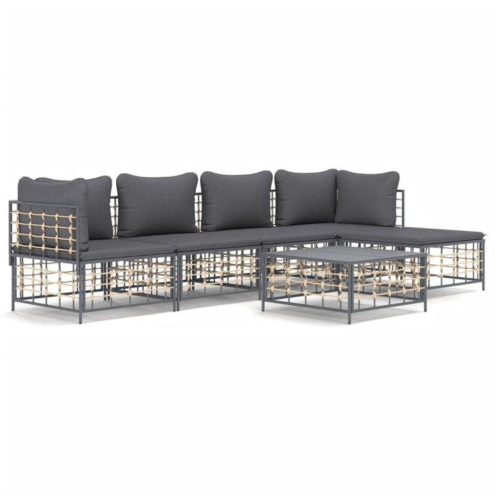 6 Piece Patio Lounge Set with Cushions Anthracite Poly Rattan