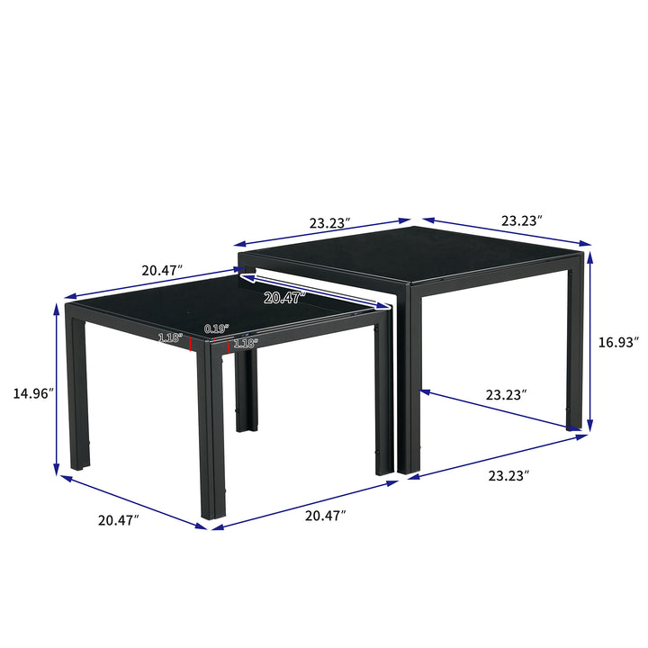 Nesting Coffee Table Set of 2  Square Modern Stacking Table with Tempered Glass Finish for Living Room