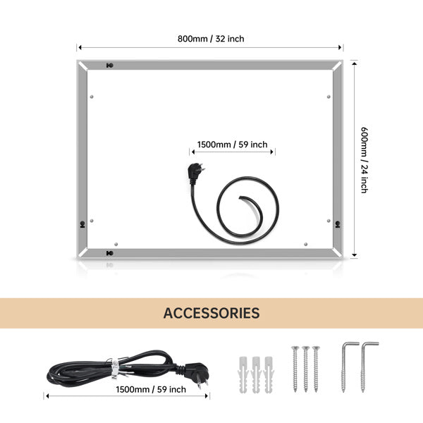 LED Lighted Bathroom Wall Mounted Mirror with High Lumen Anti-Fog Separately Control Dimmer Function