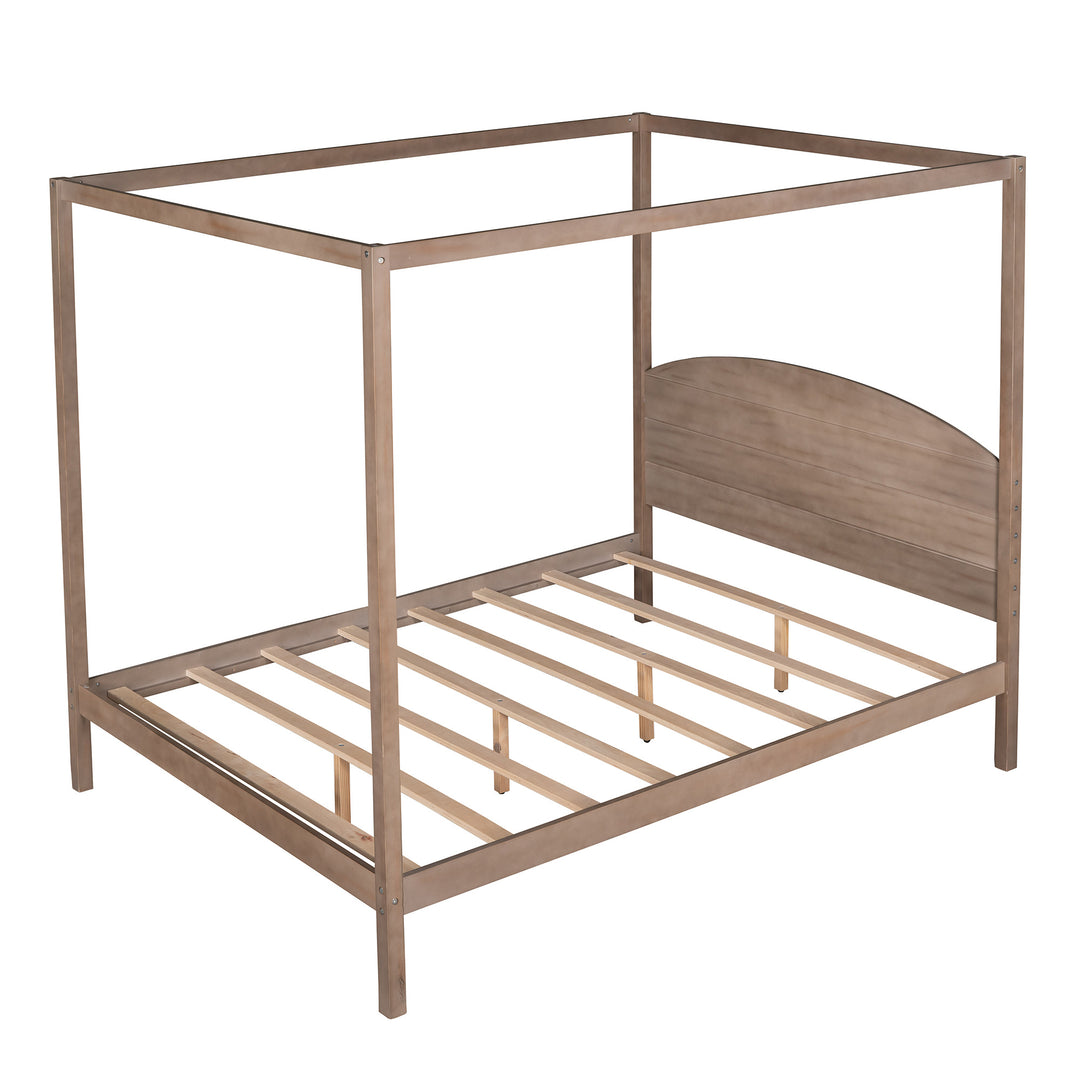 Queen Size Canopy Platform Bed with Headboard and Support Legs