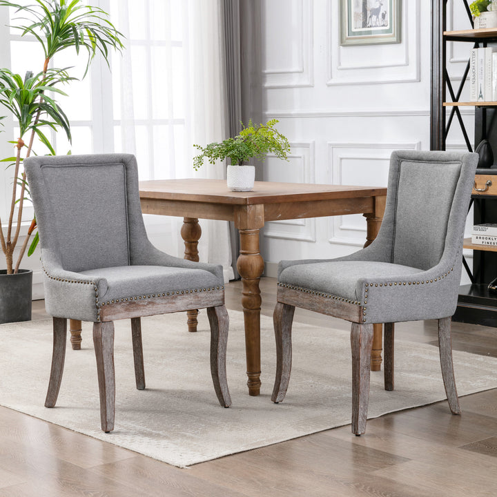 Ultra Side Dining Chair, Thickened Fabric Chairs with Neutrally Toned Solid Wood Legs and  Bronze nail head, Set of 2