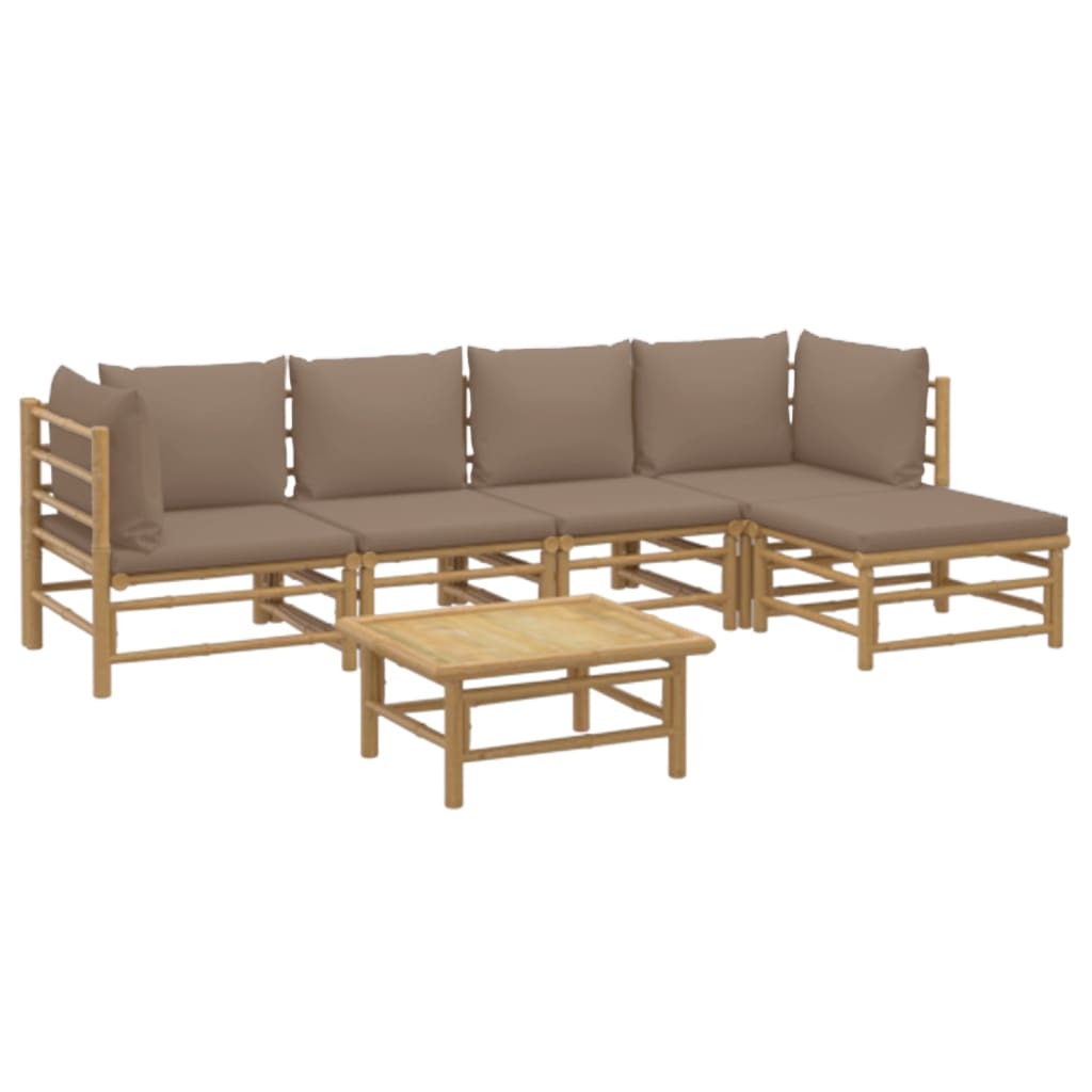 6 Piece Patio Lounge Set with Taupe Cushions Bamboo