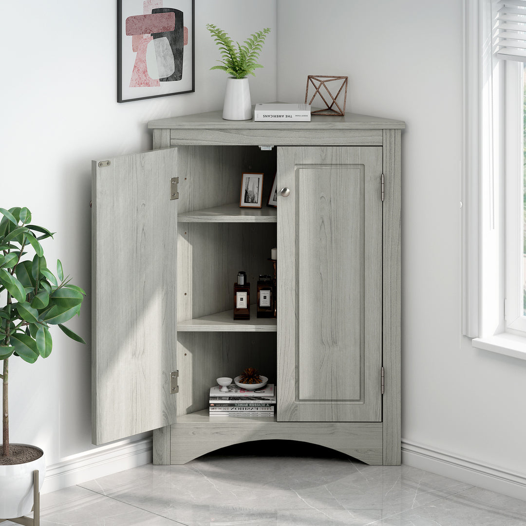 Triangle Bathroom Storage Cabinet with Adjustable Shelves, Freestanding Floor Cabinet