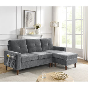 80" Convertible Sectional Sofa Couch  3 Seats L-shape Sofa with Removable Cushions and Pocket  Rubber Wood Legs