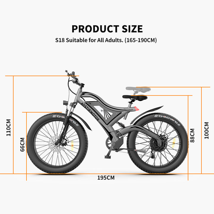 AOSTIRMOTOR 26" 750W Electric Bike Fat Tire 48V 15AH Removable Lithium Battery