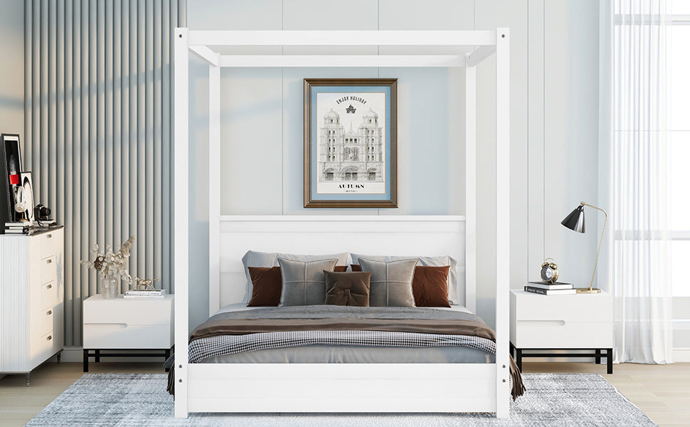 Queen Size Canopy Platform Bed with Headboard and Support Legs