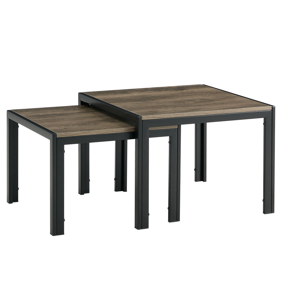 Nesting Coffee Table Set of 2  Square Modern Stacking Table with Wood Finish