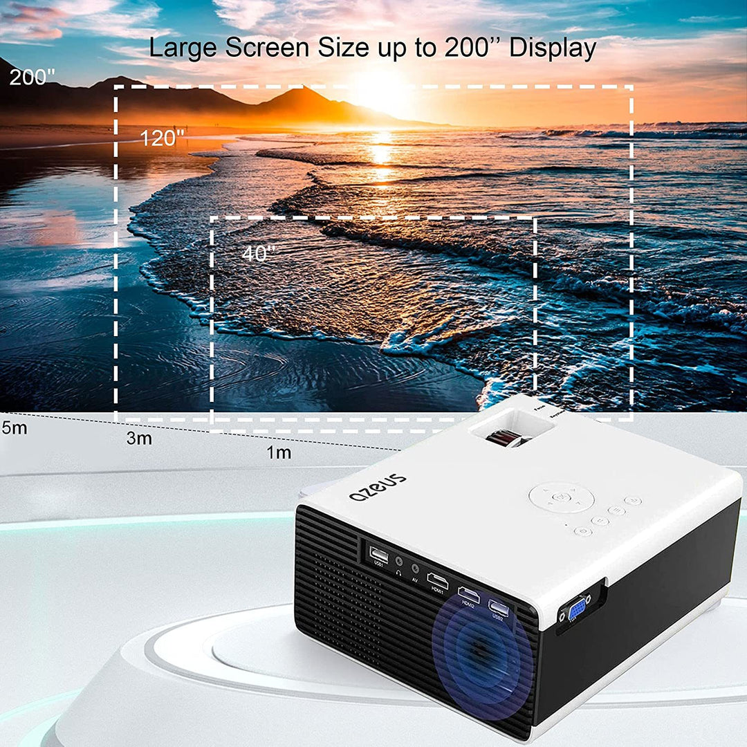 AZEUS RD-822 Video Projector, 5000 Lux Support 1920x1080 with Built-in 5W Sound Speaker