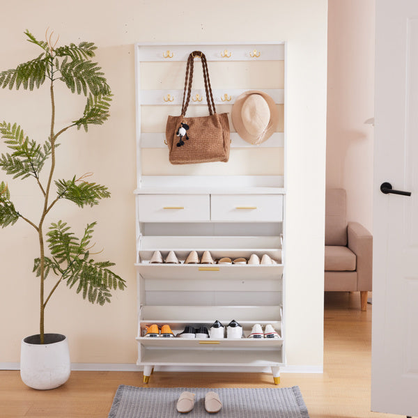 Entryway Bedroom Armoire, Shoe Cabinet,Wardrobe Armoire Closet, Drawers and Shelves, Handles, Hanging Rod, white