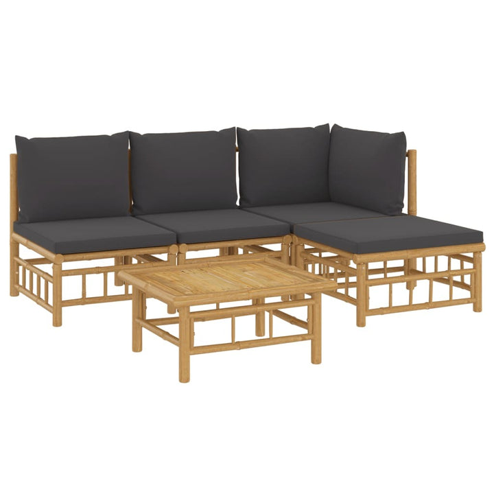 5 Piece Patio Lounge Set with Dark Gray Cushions Bamboo