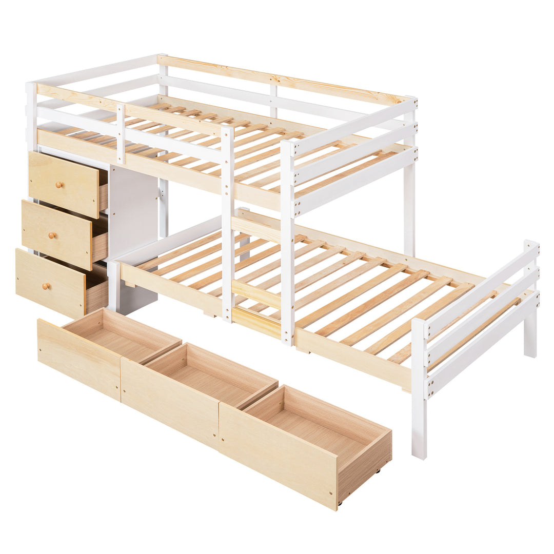 Twin over Twin Loft Bunk Bed with Drawers and Ladder