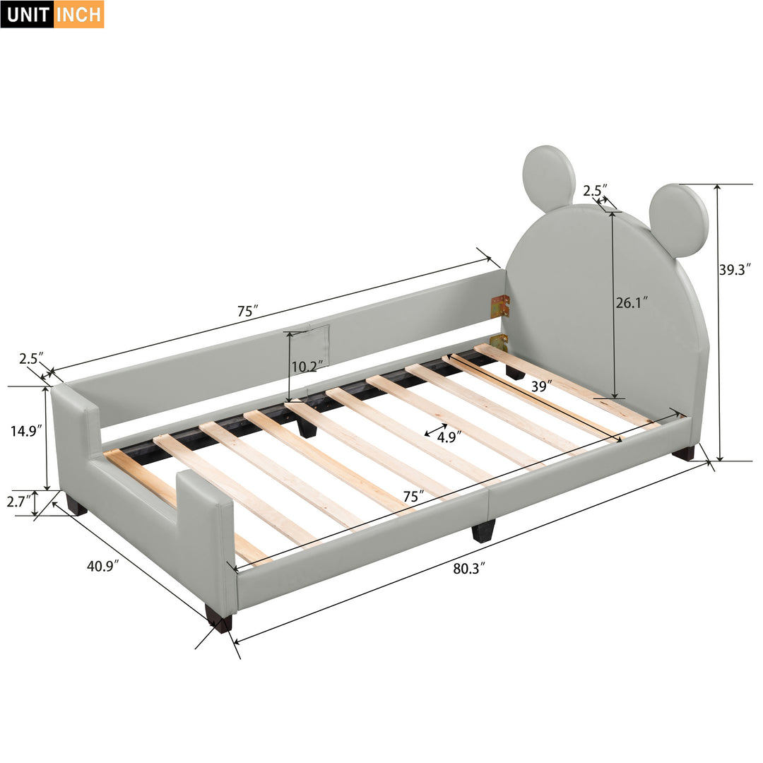 Twin Size Upholstered Daybed with Carton Ears Shaped Headboard