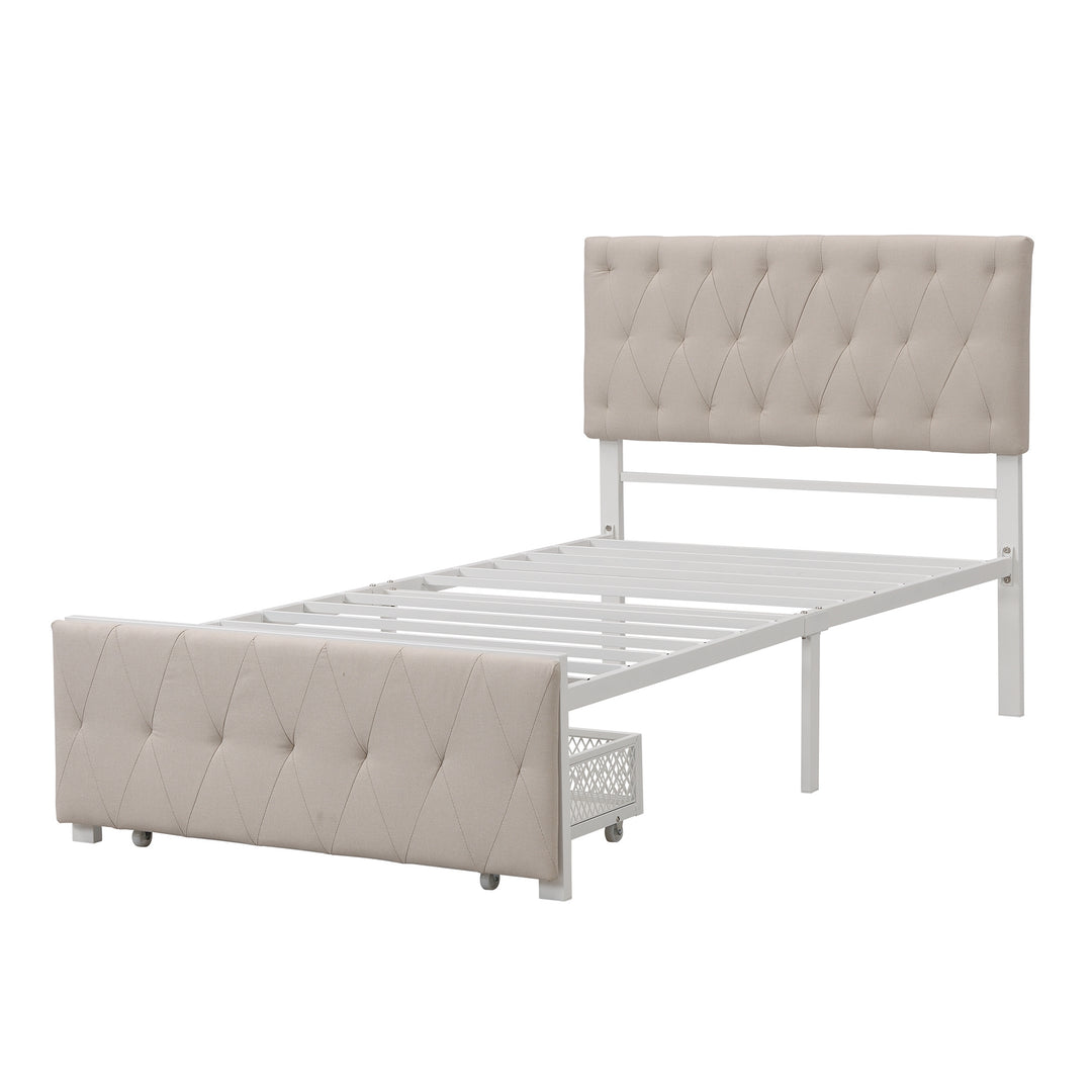 Twin Size Storage Bed Metal Platform Bed with a Big Drawer