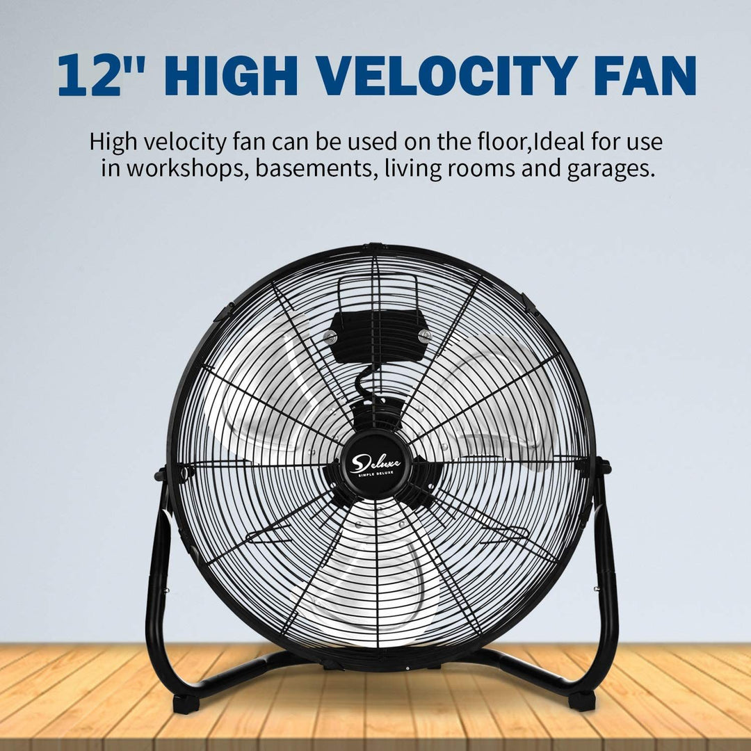 Simple Deluxe 12 Inch 3-Speed High Velocity Heavy Duty Metal Industrial Floor Fans Oscillating Quiet