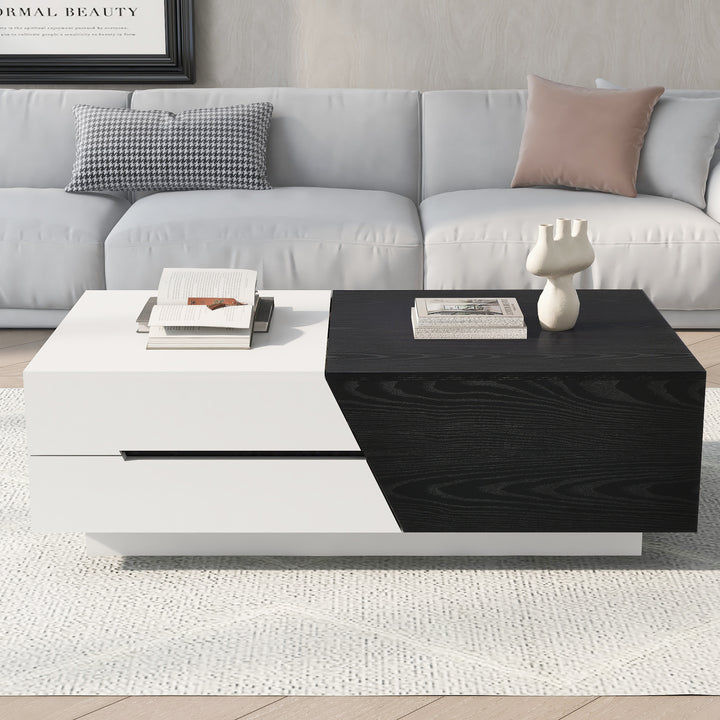 Modern Extendable Sliding Top Coffee Table with Storage in White and Black