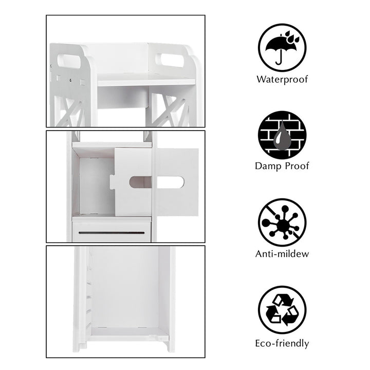 4-Tier Bathroom Standing Shelf Storage Closet Organizer Free Standing Shelves Rack with 2 Doors Carved Stand Cabinet Home Decor