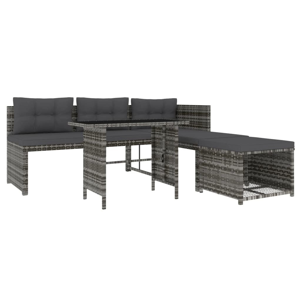 4 Piece Patio Dining Set with Cushions Gray Poly Rattan