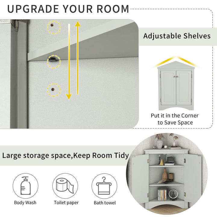 Triangle Bathroom Storage Cabinet with Adjustable Shelves, Freestanding Floor Cabinet