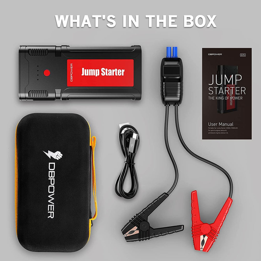 DBPOWER 2500A 21800mAh Portable Car Jump Starter- for up to 8.0L Gasoline/6.5L Diesel Engines, Portable 12V Auto Battery Booster, Power Pack, Quick Charging